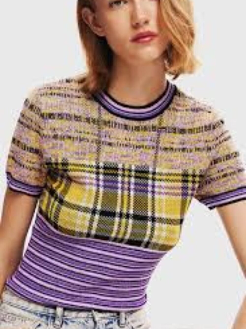 Desigual Lightweight Women's Checkered Knit T-shirt Size L